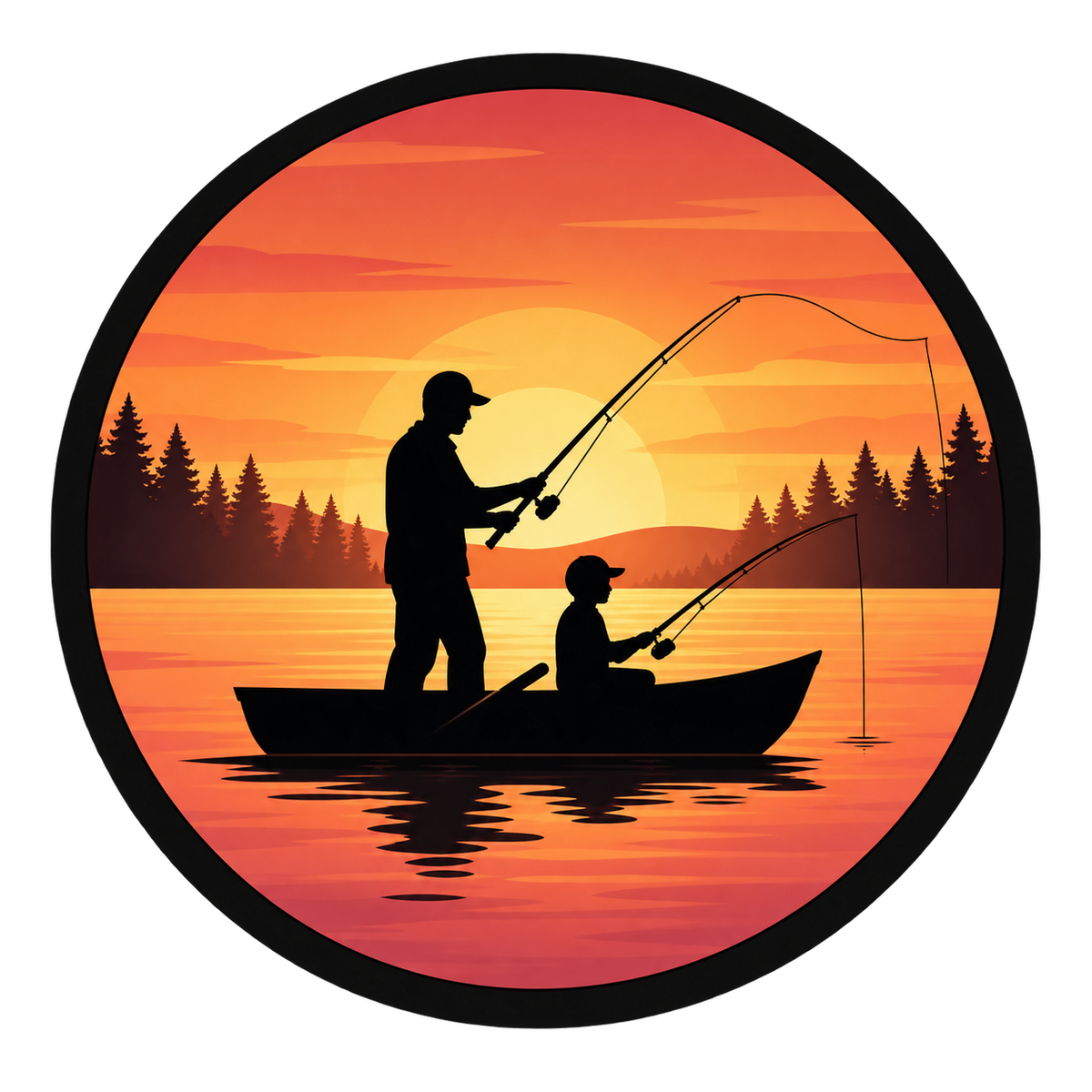 Father & Son Sunset clean circular AnglerBeam design